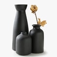 thumbnail image 2 of Tyeign Modern Ceramic Vase Set 3 Pc, Matte Black Table Centerpiece for Fresh Or Faux Flowers, Contemporary Living Room Shelf Office Décor, Stable Flat Base, Three-Piece Vase Ornaments, 2 of 5