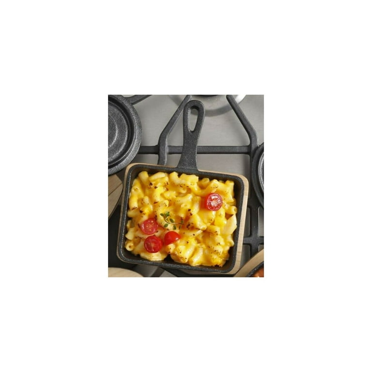 5 x 4 Rectangular Cast Iron Frying Pan / Skillet with Handle & Wooden Base  (1 Skillet), 1 - Foods Co.