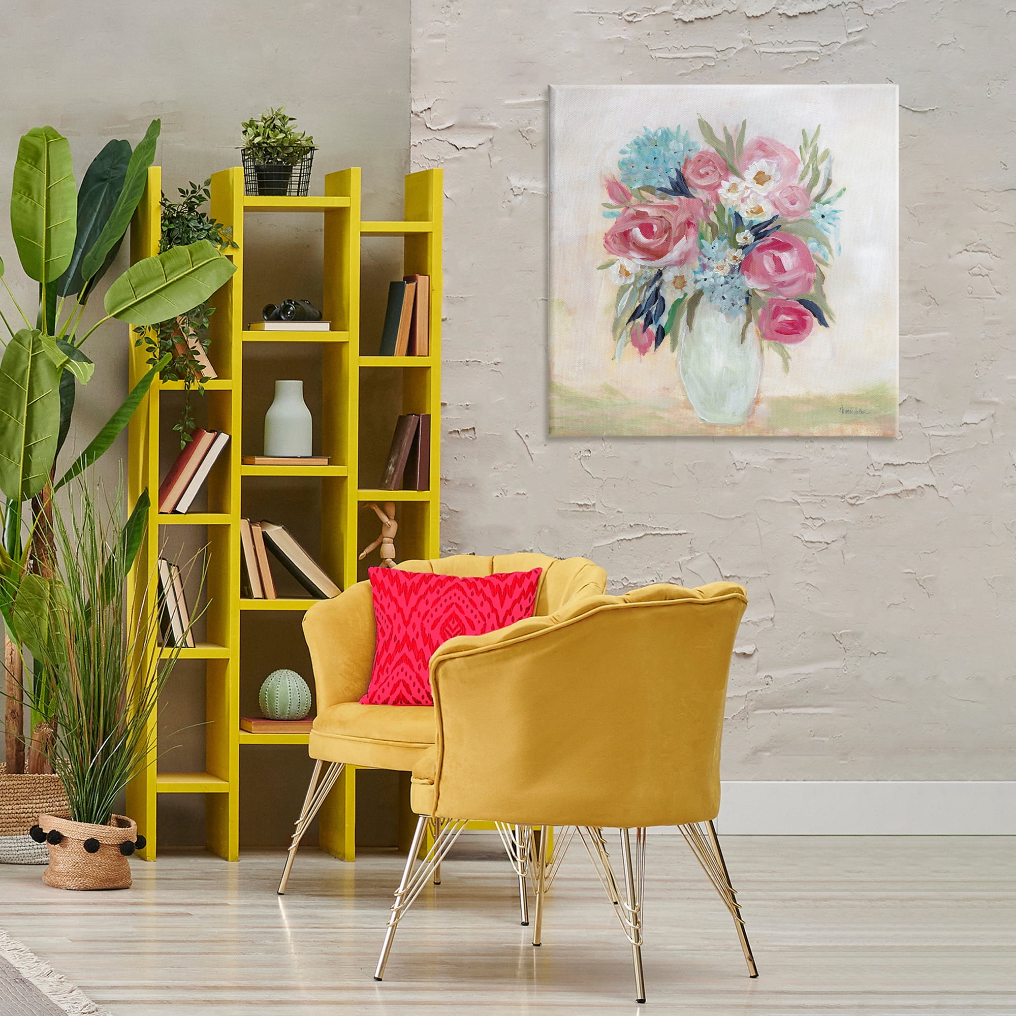Stupell Industries Drooping Pink Roses Plants & Flowers Painting Wrapped Canvas Art Print Wall Art, 30 x 30