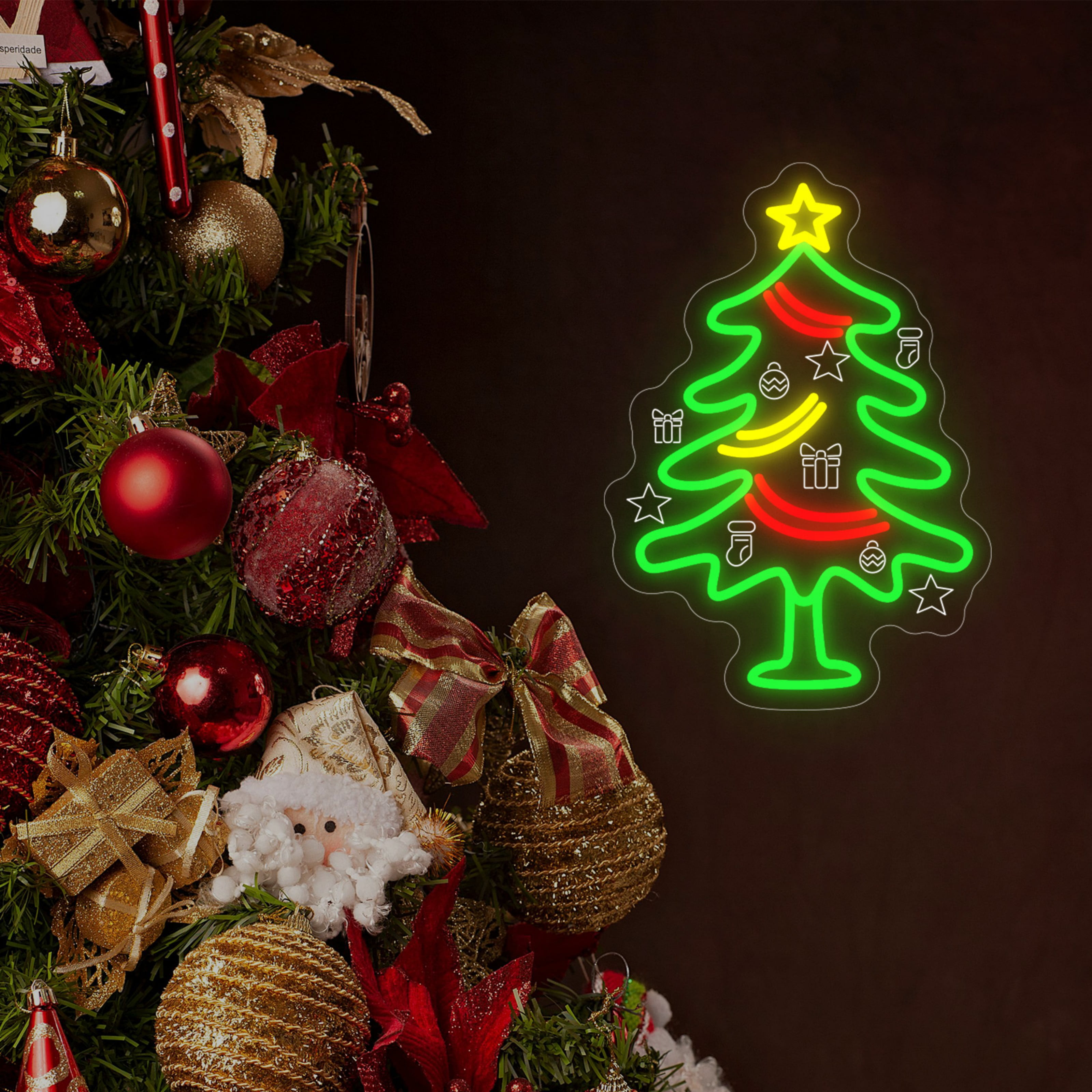UPONRAY Christmas Tree Neon Signs, 15.7"*11" Dimmable & USB-Powered LED Neon Light, Stylish Wall Decor for Christmas Tree, Bed Room, Living Room, Party, Bar