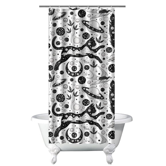 Mystical Sky Shower Curtain - Black Gothic Moon & Stars with Ethereal Vibes - Machine Washable & Bleach-Safe - Universal Fit for Standard Bathtubs