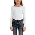 thumbnail image 4 of XXWXYD Girls Long Sleeve Shirts Ribbed Knit Cotton Crewneck Tops Slim Fit Casual Crewneck Comfy Cute Basic Tee Tops for Kids 5-14 Years, 4 of 7