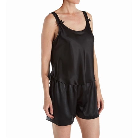 Women s Amanda Rich 563-40 Satin Camisole Short Set (Black L)