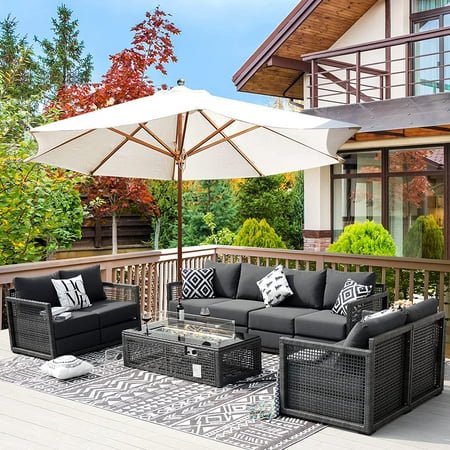 NICESOUL 10 Pieces PE Wicker Heated Patio Furniture Sectional High Back  Ultra Thick Cushion Sofa Set with Fire Pit Table 55000 BTU Rattan  Conversation Set for Outdoor - Walmart.com
