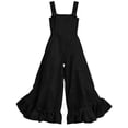 thumbnail image 6 of Women's 100% Cotton Wide Leg Jumpsuit with Pockets, Sleeveless Crew Neck Ruffle Hem, Mid Elastic Waist, Casual Lounge Summer | VerBelle,Black L, 6 of 7