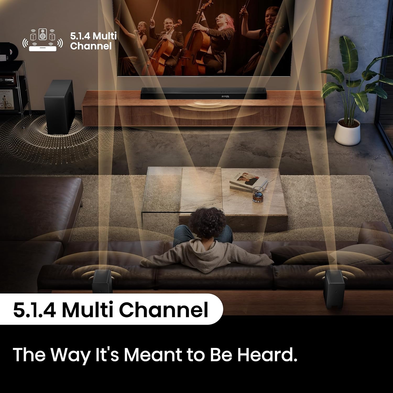 Hisense AX5140Q 5.1.4Ch Sound Bar with Wireless Subwoofer, Dolby Atmos, DTS:X, Bluetooth 5.3, Roku TV Ready, HDMI/AUX/ARC/Optical/USB, EzPlay, 7 EQ Modes (B Grade)