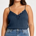thumbnail image 2 of ClodeEU Women's V Neck Lace-Trimmed Tank Top,Loose Fit Casual Solid Color Camisole Navy,Women's Plus XXXL, 2 of 7