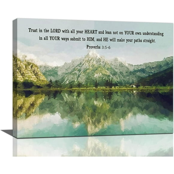 Mountain Lake Pictures Wall Art Christian Decor Religious Quotes Canvas Prints Painting Decorations Nature Scenery Framed Artwork for Bathroom Living Room Bedroom ,12''''x16''