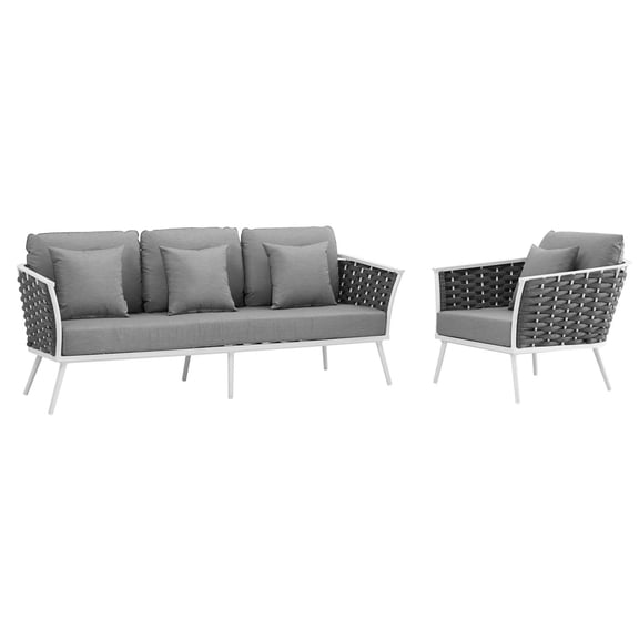 2 pcs Lounge Sectional Sofa Set, Gray, Aluminum, Outdoor Patio Balcony Cafe Bistro Garden Hospitality Restaurant, Modern Contemporary, HB36992