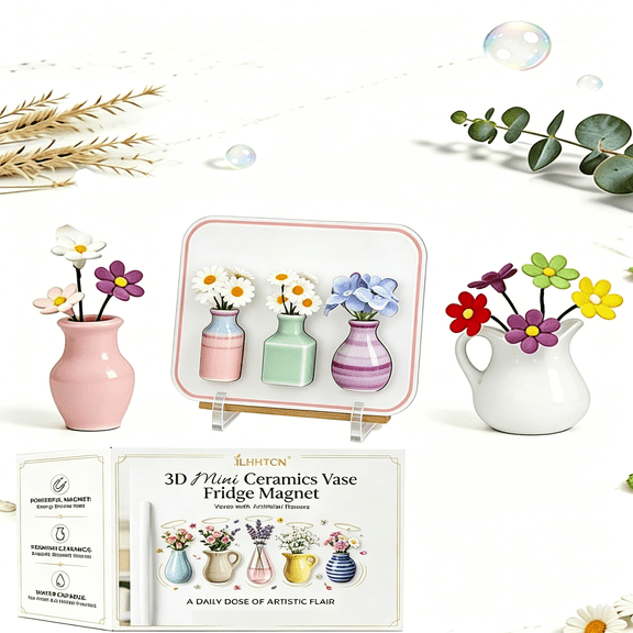 HBMYN Mini Fridge Magnet Vases for Flowers, Ceramic Tiny 3D Vases for Kitchen Refrigerator Home Decoration