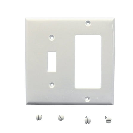 Cooper Wiring Devices 5153W 2-Gang Combination Toggle Switch and Decorator GFCI Wall Plate, Unbreakable Nylon, Standard Size, White