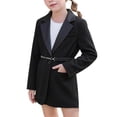 thumbnail image 2 of Girls Blazer Dress, Solid Color Lapel With Chain Belt, Long Sleeve Casual Suit Jacket For Kids Black 3-4Years, 2 of 6