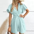 thumbnail image 5 of ZHYou Short Sleeve Jumpsuits for Women Cotton Flowy Loose V Neck Lightweight Casual Summer Short Rompers,Sky Blue,Size S, 5 of 6