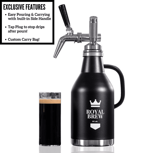 Royal Brew Nitro Cold Brew Coffee Growler Maker Kit System - Matte Flat Black