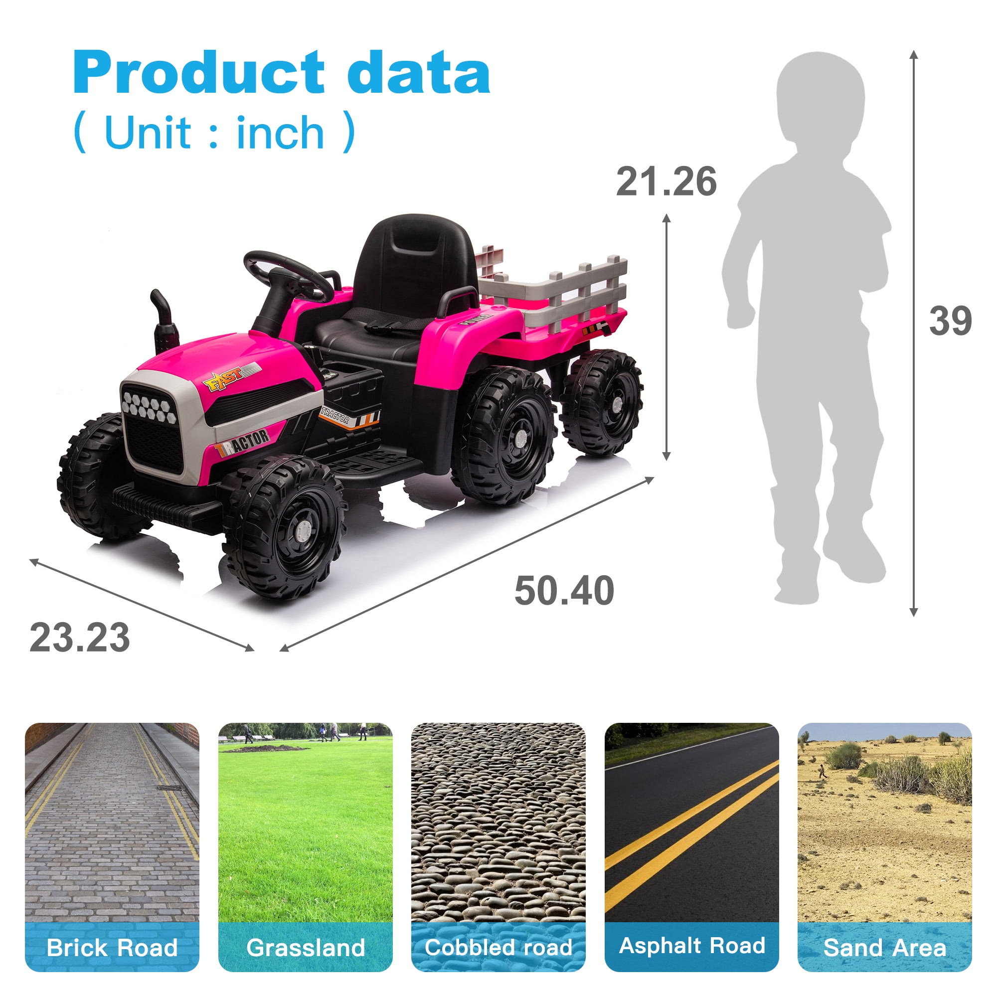 CIPACHO 12v Battery-Powered Kids Toy Tractor with Trailer and 3-Gear-Shift Ground Loader Ride On with USB&Bluetooth Audio Functions, Red CIPACHO 12v Battery-Powered Kids Toy Tractor with Trailer and 3-Gear-Shift Ground Loader Ride On with USB&Bluetooth Audio Functions, Red