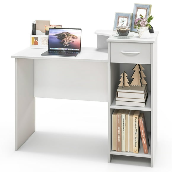 Gymax Computer Desk w/ Drawer Modern Laptop PC Desk w/ Adjustable Shelf & Cable Hole