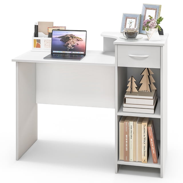 Gymax Computer Desk w/ Drawer Modern Laptop PC Desk w/ Adjustable Shelf & Cable Hole