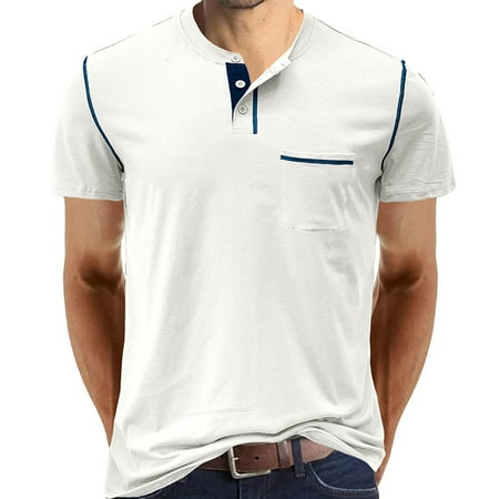 Yuzhih Short Sleeve Shirts for Men Summer Button Tennis Shirt Casual Solid Color Tops with Pocket