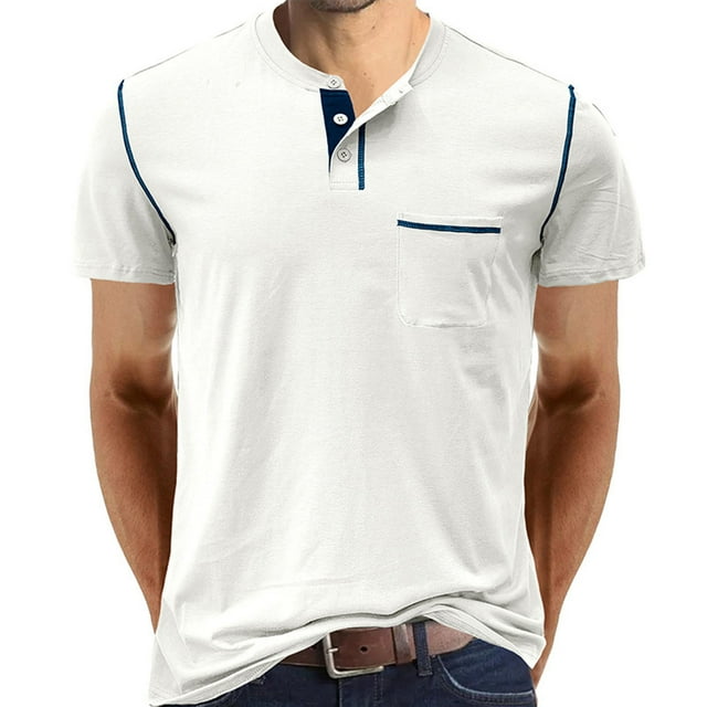 Besolor Short Sleeve Shirts for Men Summer Classic Crewneck Buttons Basic Tee Casual Solid Color Tops with Pocket
