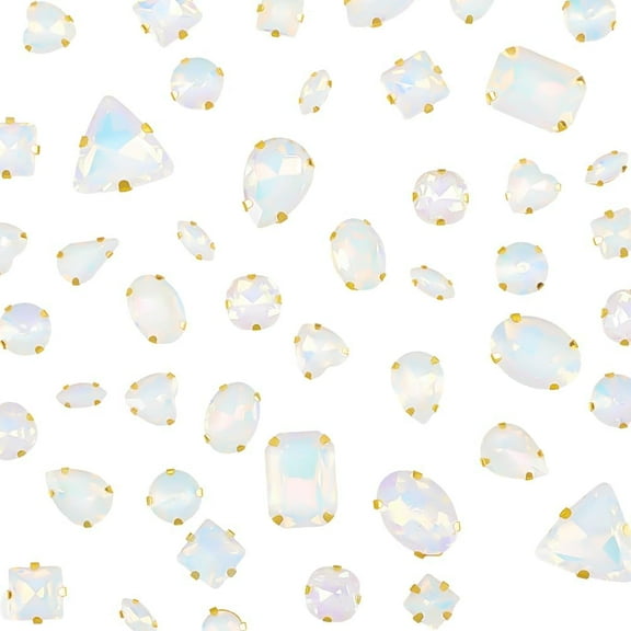 50Pcs Sew On Rhinestones Mixed Shapes Glass Claw Rhinestone Flatback Clear Diamonds Gems Stones with Hole for DIY Sewing Crafts Jewelry Clothes Headpieces Shoes Bag Embellishments Aquamarine