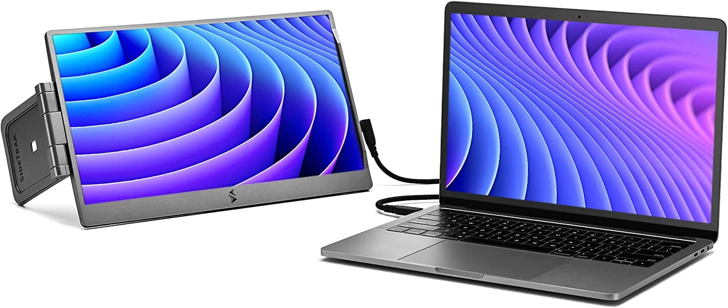 SideTrak Swivel 14" Attachable Portable Laptop Monitor FHD IPS USB Laptop Dual Screen with Kickstand | Mac, PC, & Chrome Compatible | Fits All Laptop Sizes | USB-C or Mini HDMI Powered (Dark Silver)