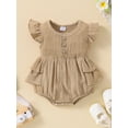 thumbnail image 2 of Seyurigaoka Baby Girl’s Summer Lovely Fly Sleeve Romper Solid Color Button Round Neck Ruffle Triangle Jumpsuits, 2 of 9