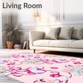 thumbnail image 2 of ODIKA 6'x9' Machine Washable Non-Slip Area Rug, Pastel Sleigh Bells and Interlocking Starburst Holiday High Traffic Rug, Pink, 626335, 2 of 7