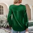 thumbnail image 6 of Tungbrin Women's Satin Pleated Tops V Neck Solid Color Loose Long Sleeve Blouse Soft Comfy Lightweight Fashion Shirts, 6 of 8