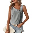 thumbnail image 2 of Women'S Button Asymmetrical V Neck Striped Print Blouses Casual Sleeveless Tank Top Summer Shirt Tops Black S, 2 of 9