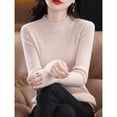thumbnail image 5 of ManxiVoo Women Knit Pullover Semi High Neck Classic Stripe Thick Warm Soft Sweater for Everyday Comfort L Size Beige, 5 of 8