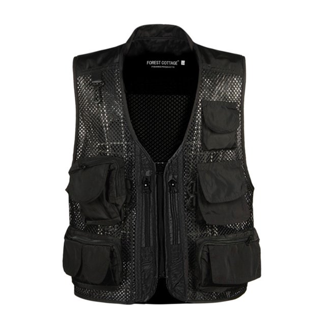 LUXUR Mens With Multiple Pockets Cargo Jacket Fishing Climbing Utility Vests Black-Zip 3XL