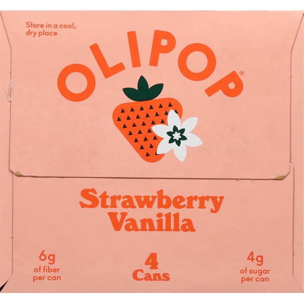 OLIPOP Prebiotic Soda, Strawberry Vanilla, 12 fl oz, 4 Pack