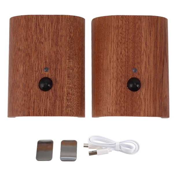 2 Pack Smart Hallway Night Lights with Wooden Motion Sensor, USB Rechargeable, Magnetic, LED