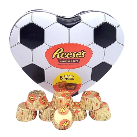 Reese's Soccer Heart Tin, Mini Chocolate Peanut Butter Cups Inside, Valentine's Candy Gift, 2.4 Ounces