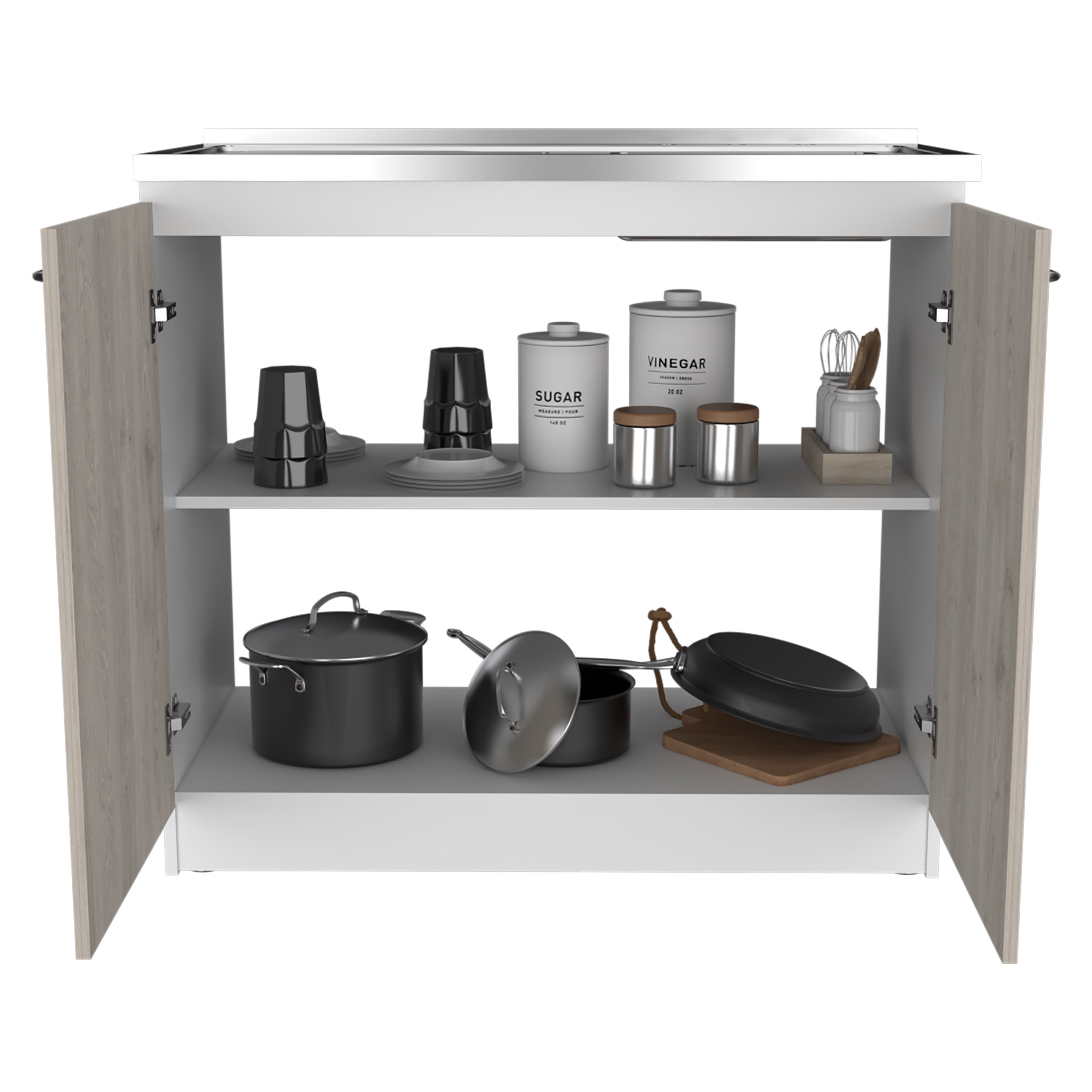 Rainlex 39" Freestanding Utility Sink Cabinet with Stainless Steel Countertop, Double Utility Basins, Soft-Close Storage Doors
