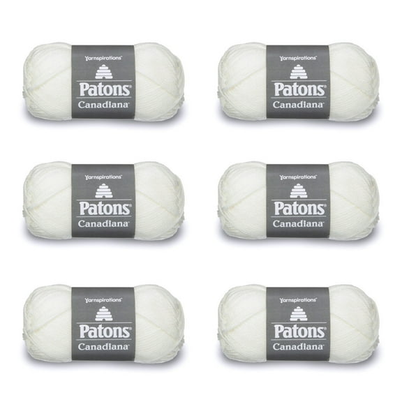 Patons Canadiana Winter White Yarn - 6 Pack of 3.5oz/100g - Acrylic - 4 Medium - 205 Yards - Knitting/Crochet