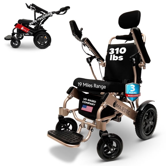 Auto Reclining Electric Wheelchair, 350 lbs Weight Capacity, 19 Miles Battery Range, Electric Wheelchairs for Adults, US Based Support, Remote Controlled Lightweight Wheel Chair, IQ-9000 by Majestic
