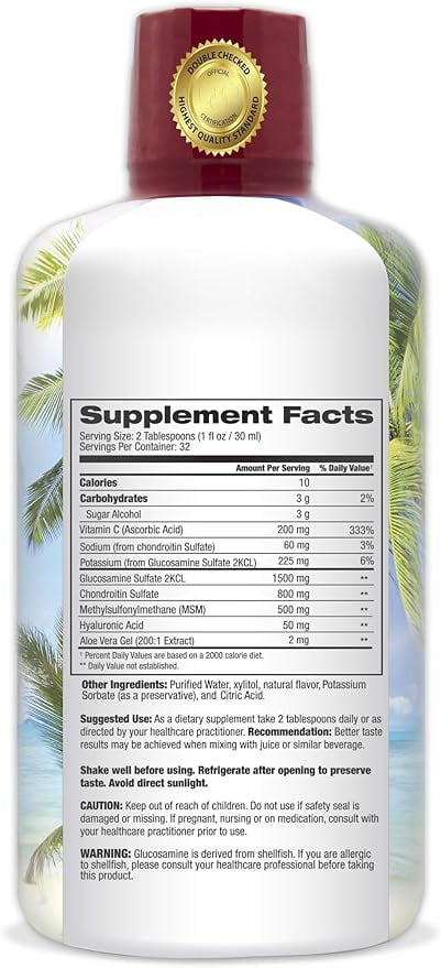 Tropical Oasis Joint Complete Prem, Advanced Liquid Vitamin Supplement with Glucosamine & MSM for Joint Comfort & Natural Mobility, 32 Fl Oz, 32 Servings