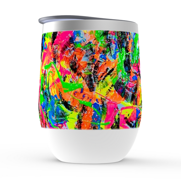 Motley Eye Stainless Steel Stemless Wine Tumbler 12oz | Gift | Bpa Free | Vacuum Insulated Double-Wall | With Lid