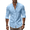Light Blue, variant on Men's Cotton Linen Shirt Band Collar Long Sleeve Button Down Casual Beach Yoga Tops Summer Roll-Up Sleeve Blouse