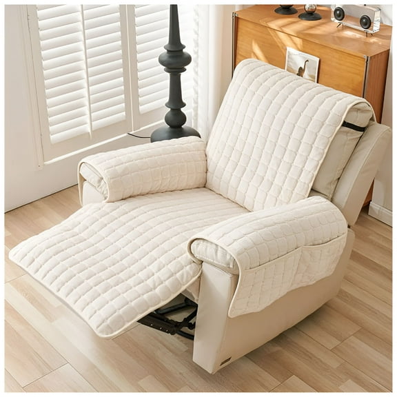LAMIRO Durable Couch Cover for Recliner Chair Washable Slipcover with Adjustable Straps(Chair 21 in,Beige)