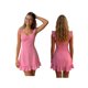 thumbnail image 3 of Vestido corto de verano para mujer, color liso, ribete de encaje, mangas acampanadas, escote en V, corte en A., 3 of 9