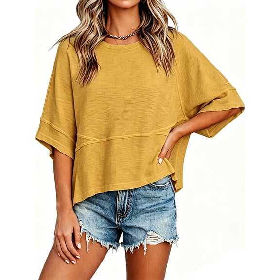 Summer Oversize Women Solid Color Half Sleeve Loose Shirt Tee Casual Tops