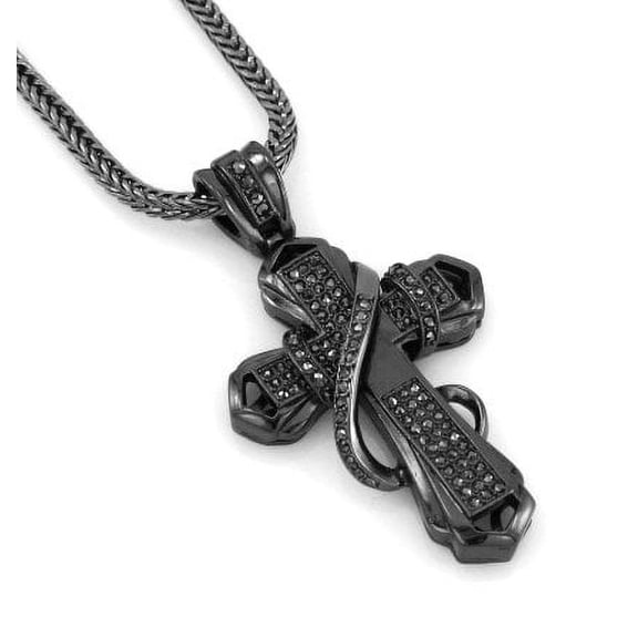 Hip Hop Bling Hematite Black Jesus Twisted Cross Pendant