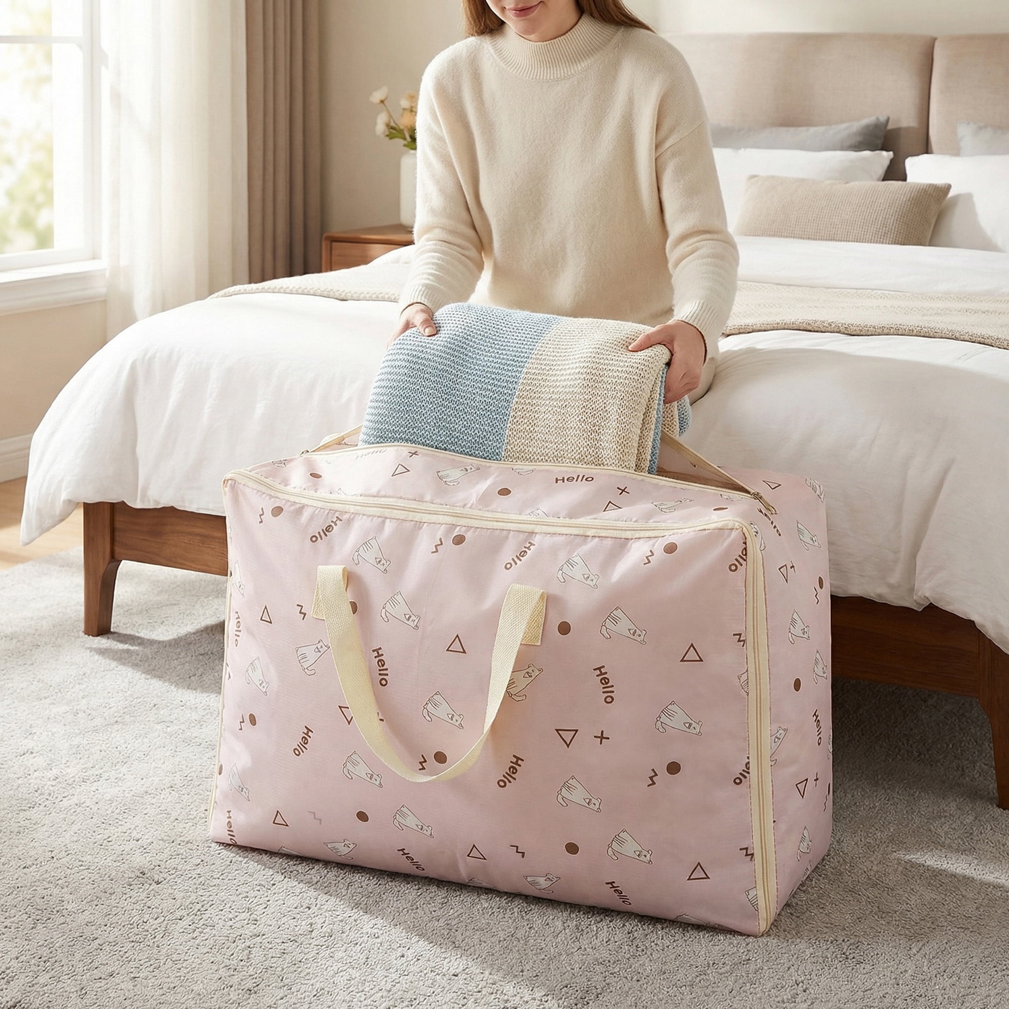 Unique Bargains Clothes Storage Bags for Organizing Clothing Light Pink 21.3"x13"x7.5"