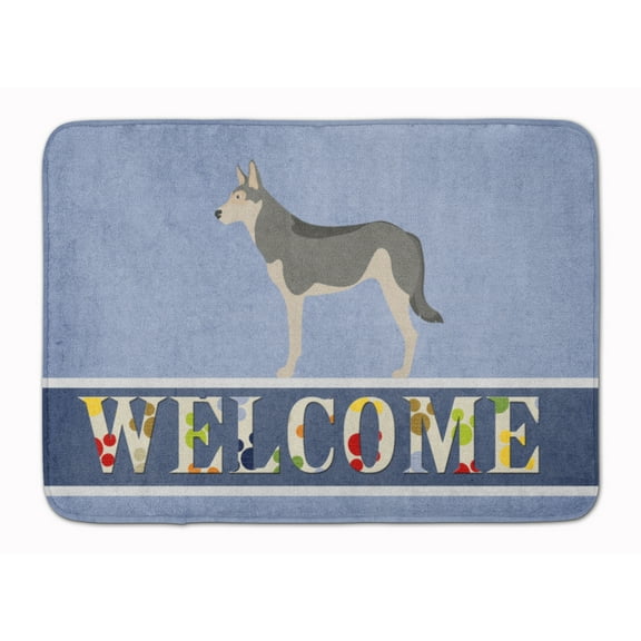 Saarloos Wolfdog Welcome Machine Washable Memory Foam Mat Blue
