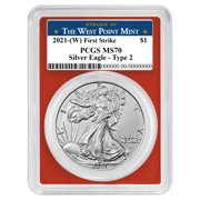 2021 W $1 Type 2 American Silver Eagle PCGS MS70 FS West Point Label Red Frame