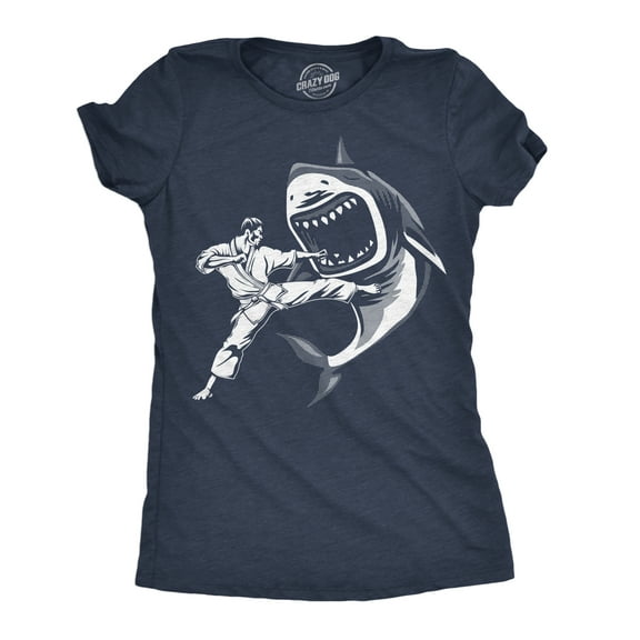 Womens Funny T Shirts Karate Kicked Shark Sarcastic Fighting Graphic Tee Womens Graphic Tees