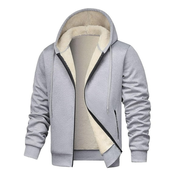 Xzbqbs Men’s Zip Up Hoodie Thicken Sweatshirts Winter Fleece Sherpa Lined Warm Hooded Jacket Coats Drawstring with Zipper Pockets