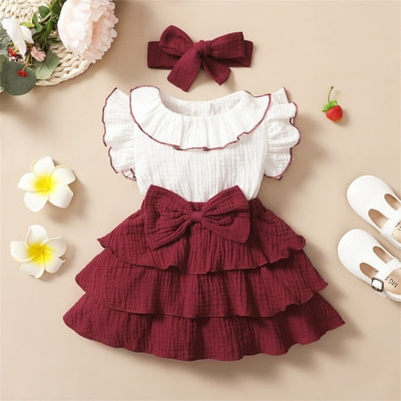 

NIUREDLTD Baby Girls Cotton Patchwork Autumn Sleeveless Ruffle Princess Dress Clothes